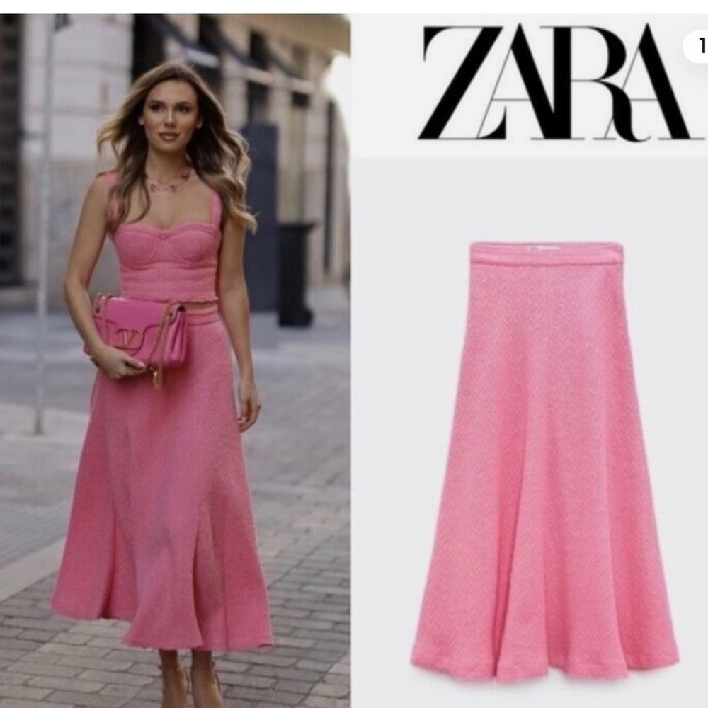 Zara pink tweed textured new skirt XL